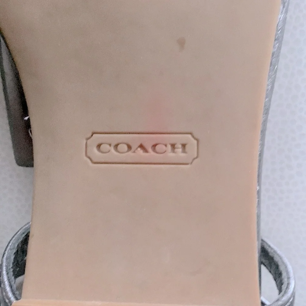 Coach Odele Ankle Strap Metallic Silver Sandals 9 1/2 Beach Casual Everyday